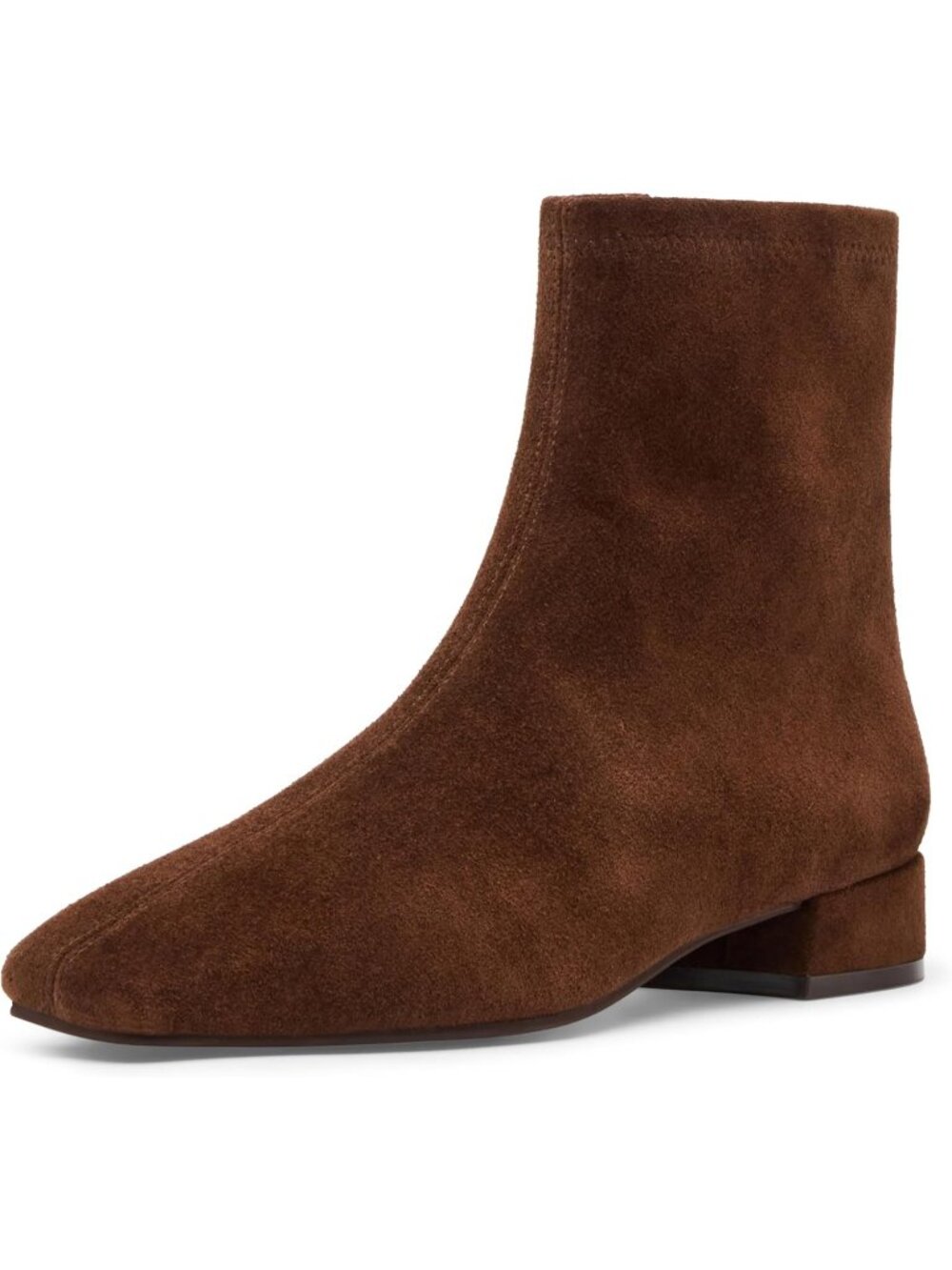 Women Chocolate Suede Round Toe Low Stacked Block Heel Imported Ramon Ankle Boot
